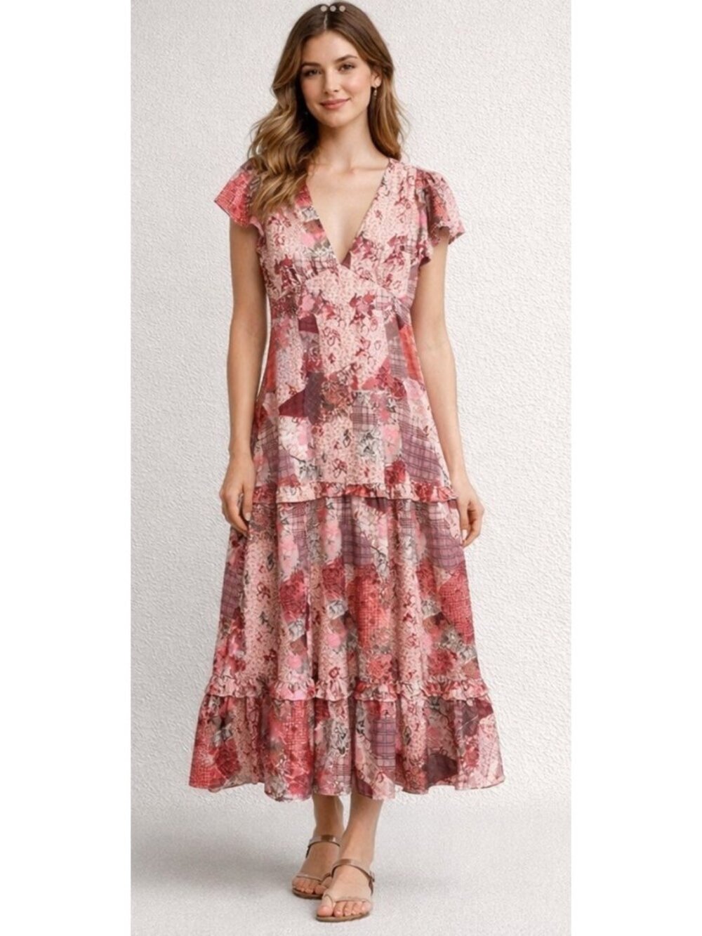 BaeVely Women's Dress Maxi Dress Orange Patchwork Women’s Size Large